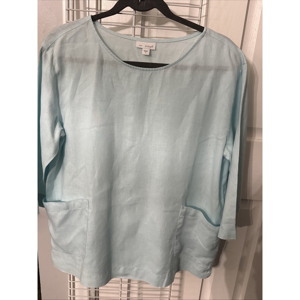 J. Jill Pure Jill Women's Aqua Blue 100% Linen Blouse Top Small